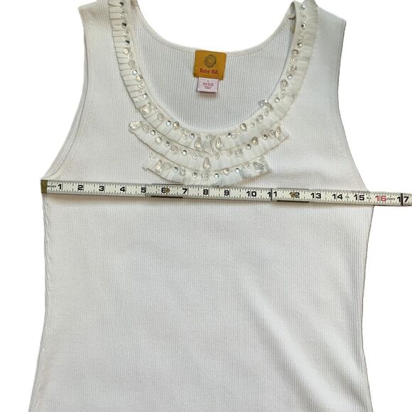 Ruby Rd Womens Sleeveless White Scoop Neck Ruffled Tank Top Size Large - Picture 7 of 11